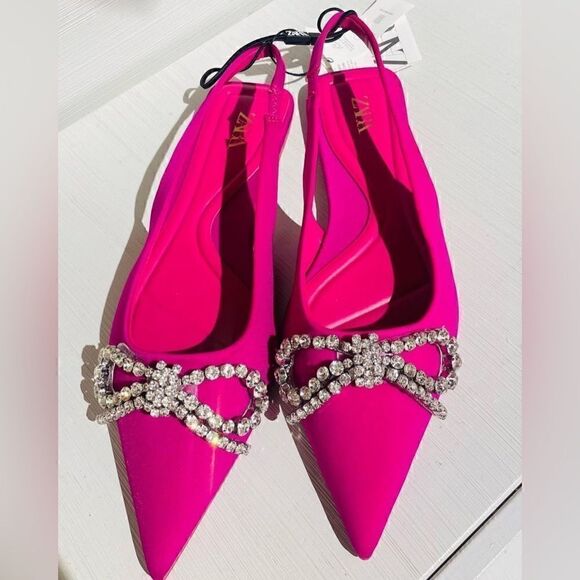 ZARA EMBELLISHED BOW FLAT MULES BARBIE BARBIECORE - Picture 8 of 8